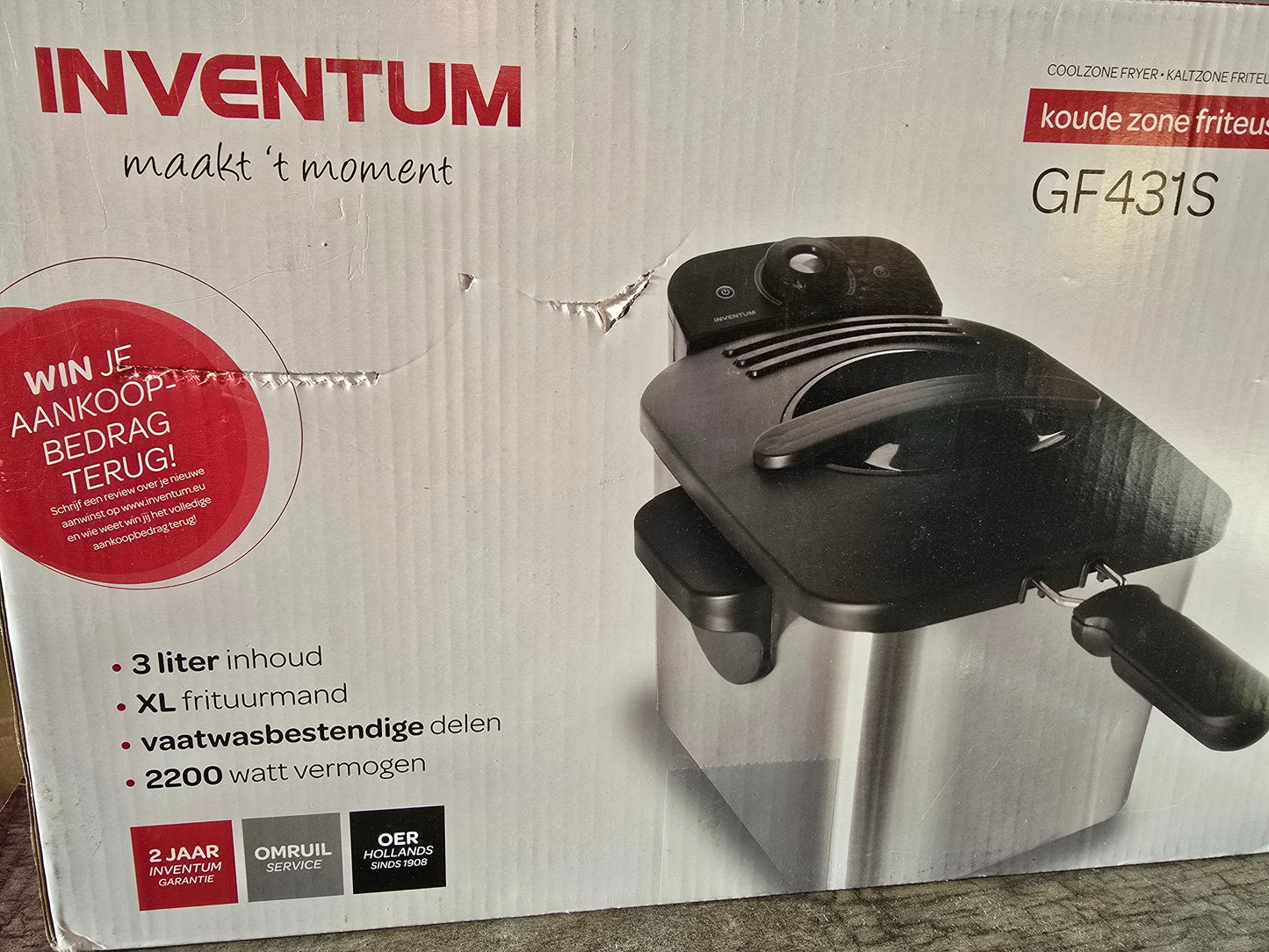 Inventum GF431S Kaltzonen Fritteuse 3l